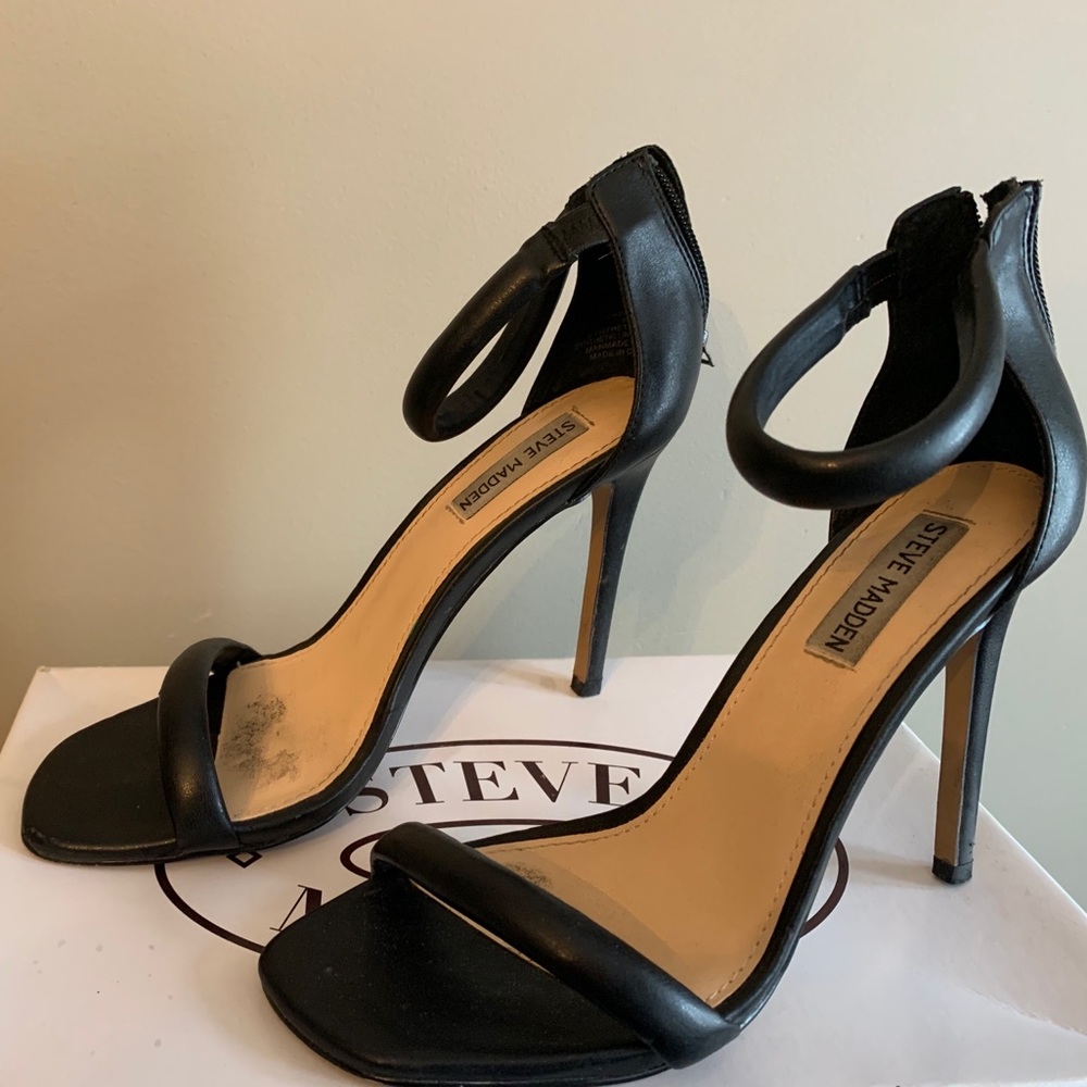 Steve Madden Black Leather Heels Size 8 - Picture 2 of 7